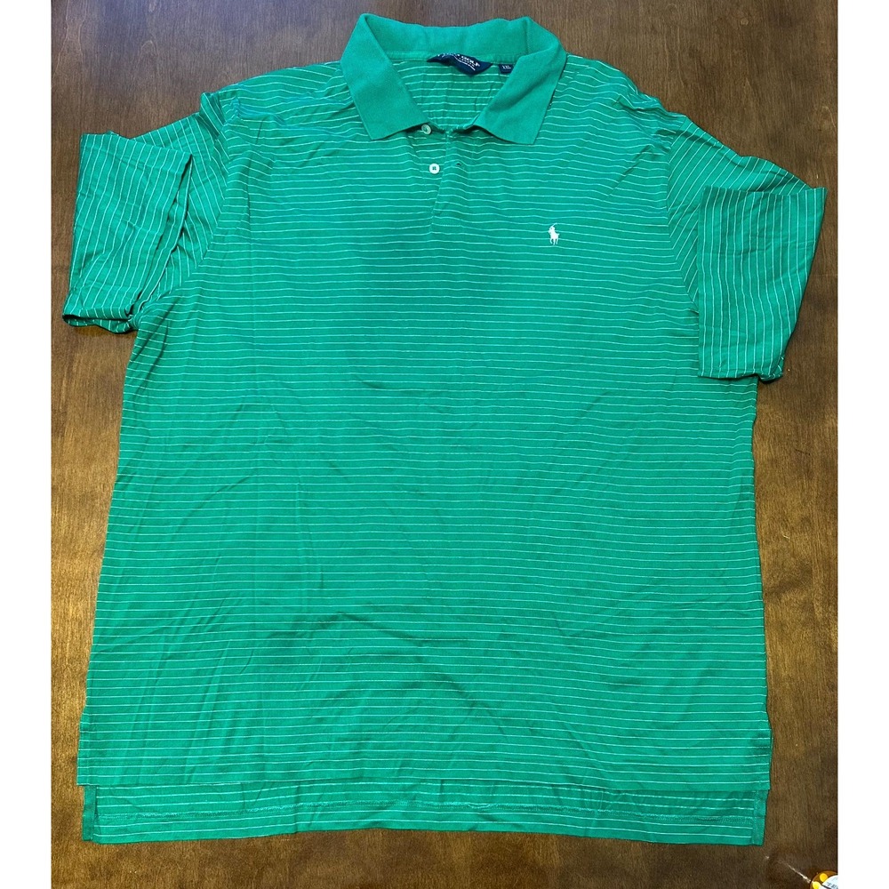 Polo Golf Ralph Lauren Polo Shirt Mens 2XL Green Striped Cotton Golf Tennis Tail